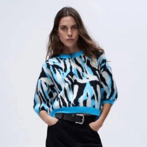 ZARA ANIMAL PRINT JACQUARD KNIT SWEATER